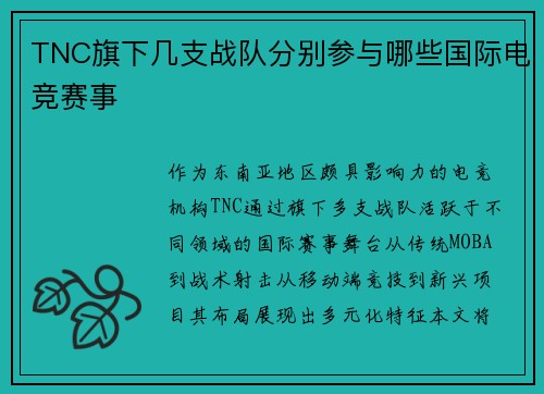 TNC旗下几支战队分别参与哪些国际电竞赛事